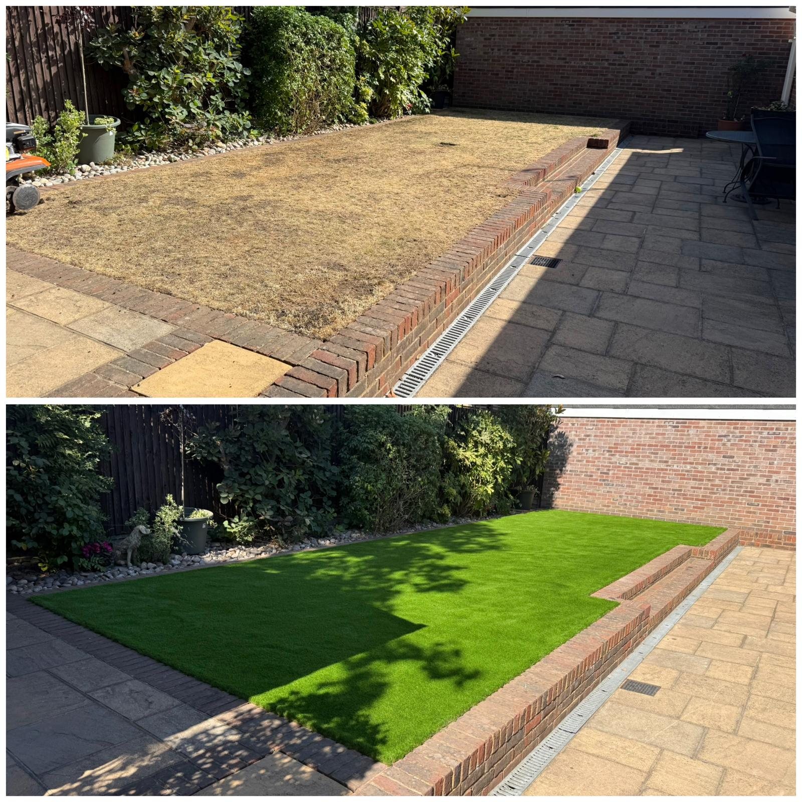 Before and after artificial turf installation by Turnbright