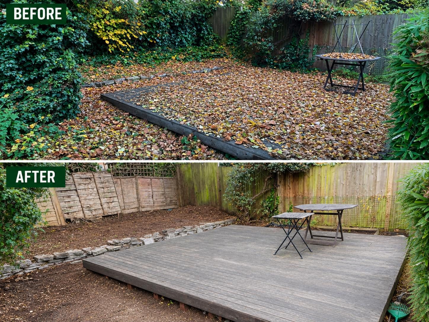 Before and after garden decking clearance