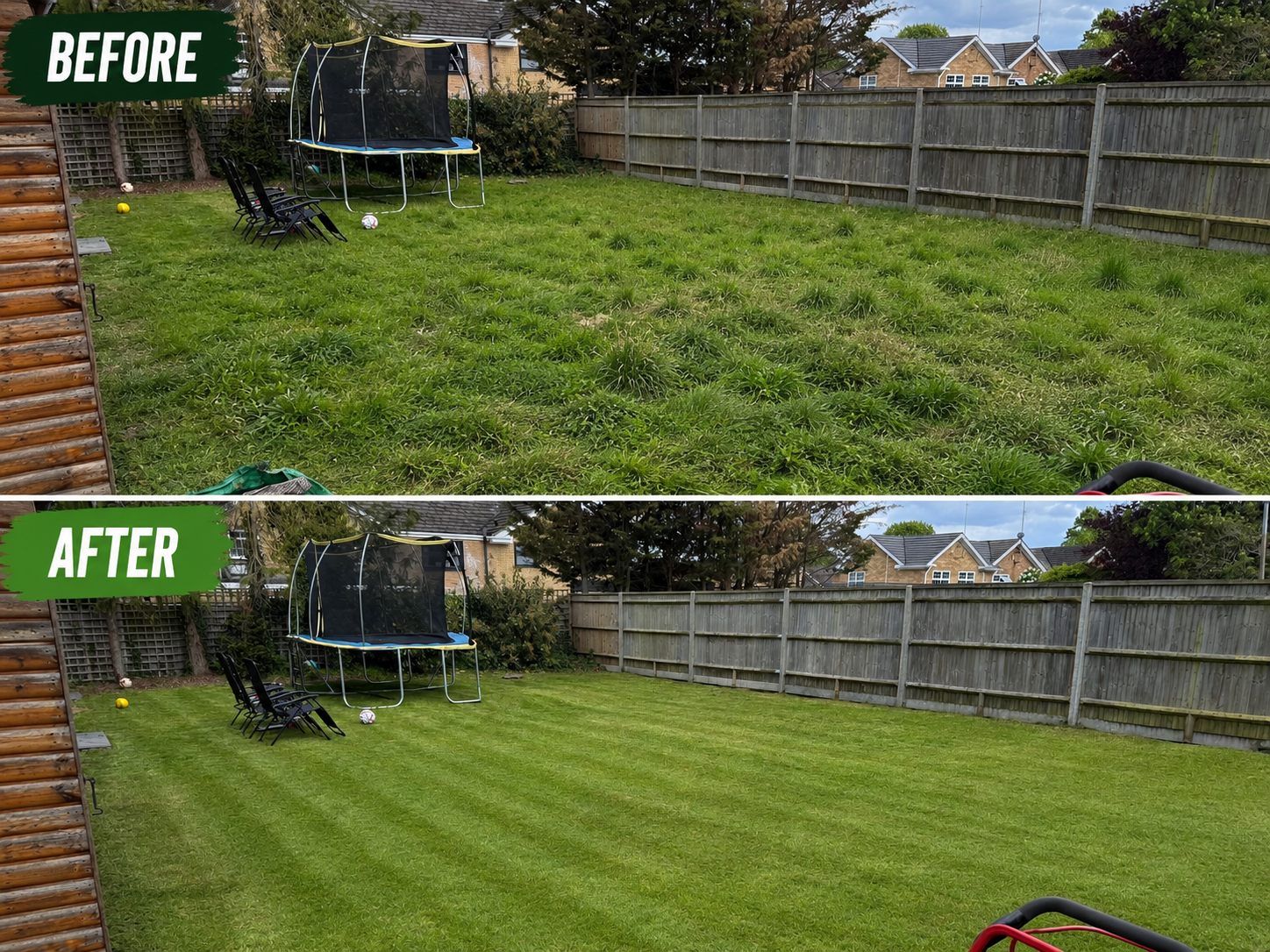 Before and after lawn cutting transformation