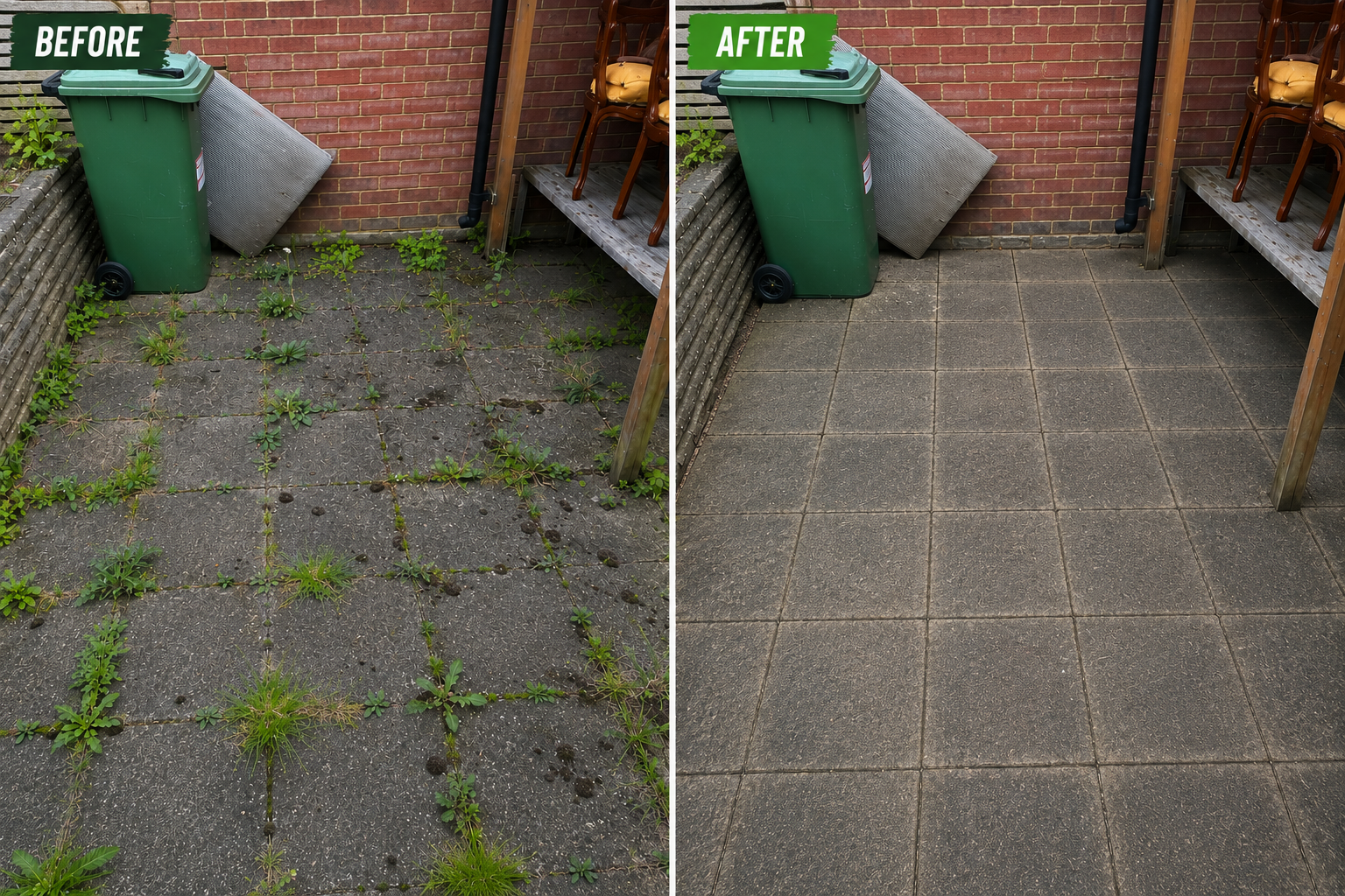 Before and after patio clean-up